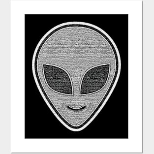 Alien Head happy emoji Embroidery style Patch design Posters and Art